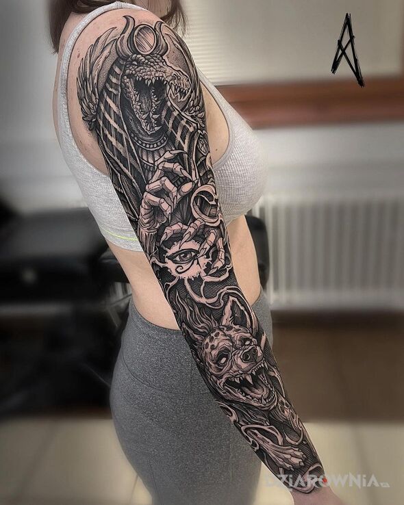 Tatuaż mr crocodile w motywie rękawy i stylu graficzne / ilustracyjne na ramieniu