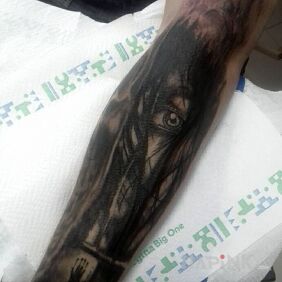 Tattoo One more and half a sleeve :D on the forearm motif: faces style: realistic
