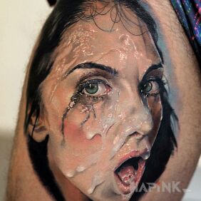 Tattoo Portrait on the leg motif: sexy style: realistic