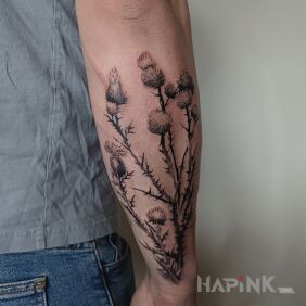 Tattoo The most masculine flowers... thistle on the forearm motif: floral style: realistic