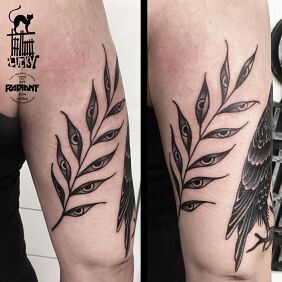 Tattoo Cherry blossom branch on the upper arm motif: black and gray style: oldschool