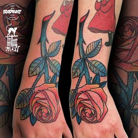 Tattoo Rose on the forearm motif: colorful style: graphic / illustrative