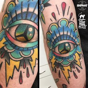 Tattoo Mercedes differently on the elbow motif: colorful style: newschool