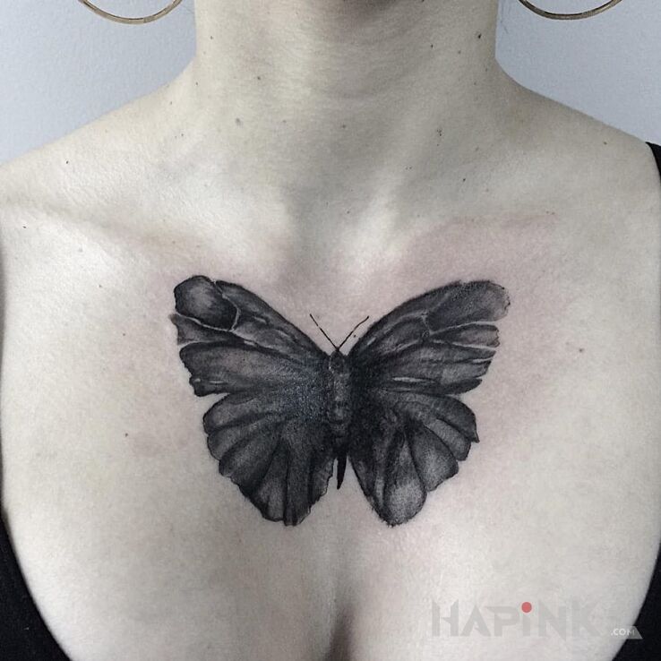 Tattoo Motyl in butterflies motif and realistic style on the chest