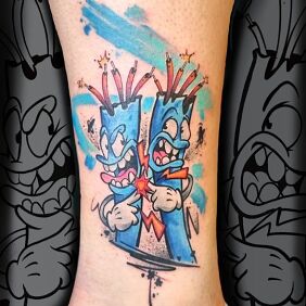 Tattoo Cables or contacts on the leg motif: funny style: cartoon / comic book