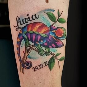 Tattoo Chameleon for Liwia On the arm motif: lettering style: realistic
