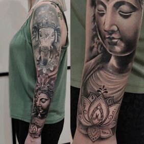 Tattoo Indian Sleeve On the arm motif: ornaments style: graphic / illustrative