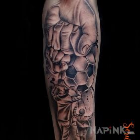 Tattoo Family On the arm motif: black and gray style: realistic