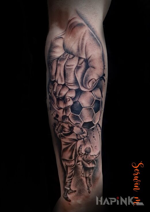 Tattoo Family in black and gray motif and realistic style on the forearm