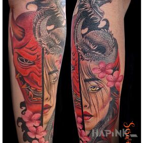 Tattoo Japan On the arm motif: dragons style: graphic / illustrative