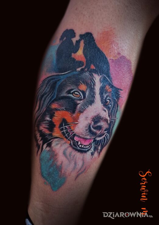 Tatuaż dog w motywie zwierzęta i stylu graficzne / ilustracyjne na łydce