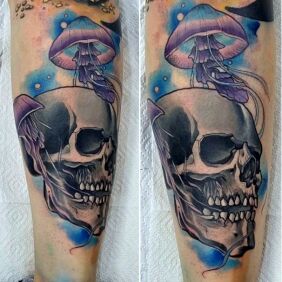 Tattoo Skull and jellyfish On the arm motif: animals style: graphic / illustrative