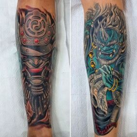 Tattoo Japanese classic hannya on the leg motif: colorful style: japanese / irezumi