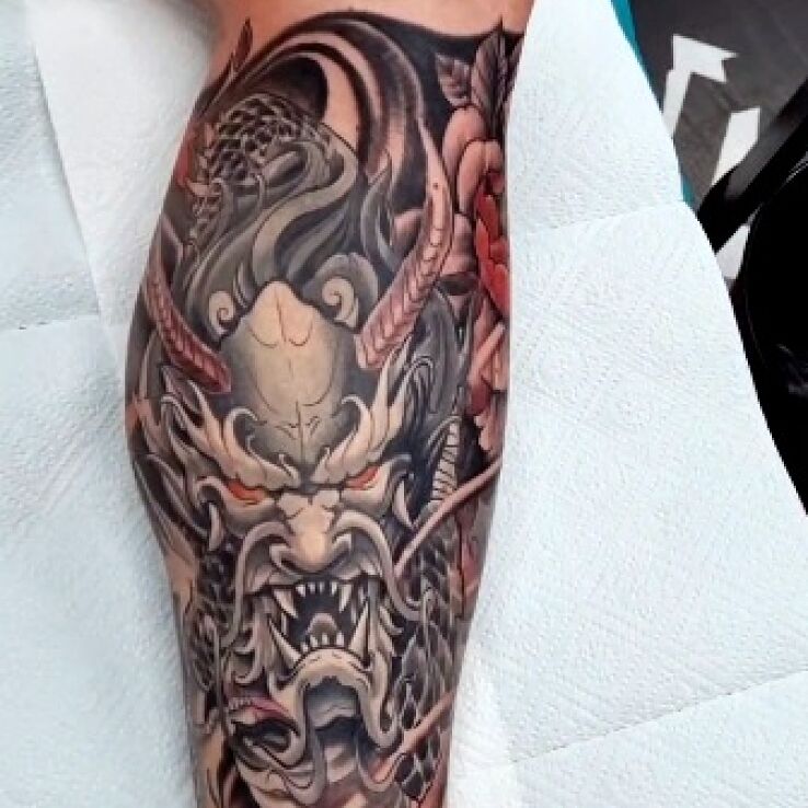Tatuaż japoński demon w motywie demony i stylu neotradycyjne na ręce