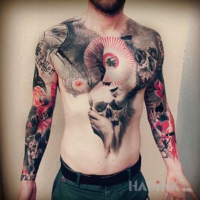 Tattoo A lot of work on the stomach motif: sleeves