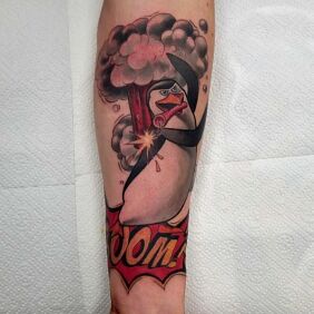 Tattoo Rico on the leg motif: colorful style: cartoon / comic book