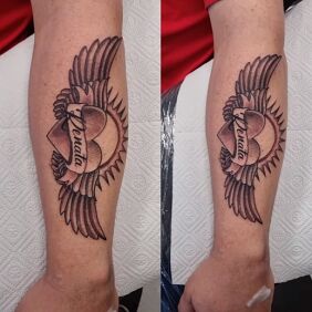 Tattoo Heart for Renata On the arm motif: lettering style: graphic / illustrative