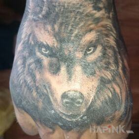 Tattoo Wolf means strength on the hand motif: animals