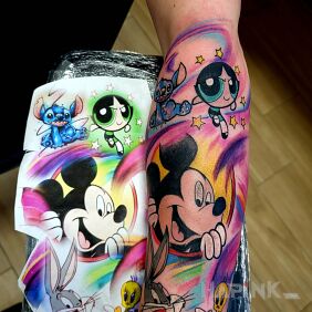 Tattoo Colorful Cartoons on the forearm motif: colorful style: cartoon / comic book