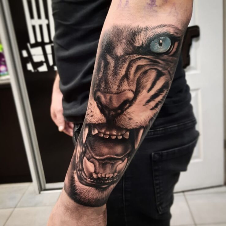 Tatuaż tygrys w motywie zwierzęta i stylu realistyczne na ręce