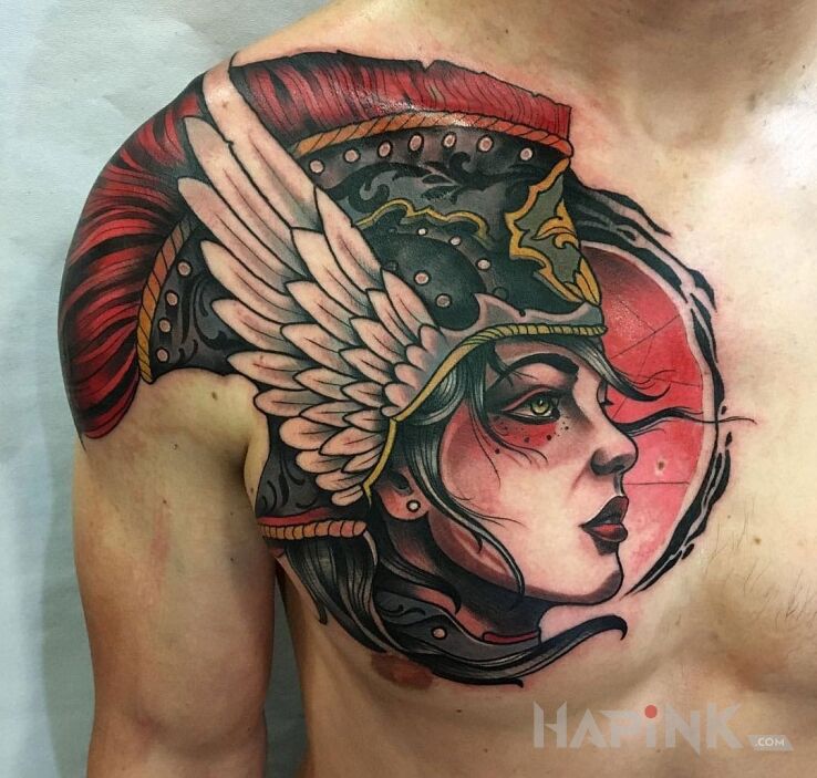 Tattoo Walkiria in characters motif on the chest