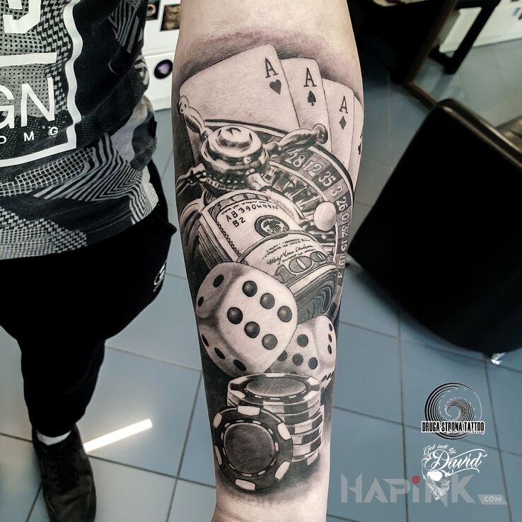 Tattoo Kasyno :D in 3D motif and realistic style On the arm