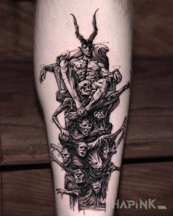 Tattoo Tron z upadłych in demons motif and graphic / illustrative style on the forearm