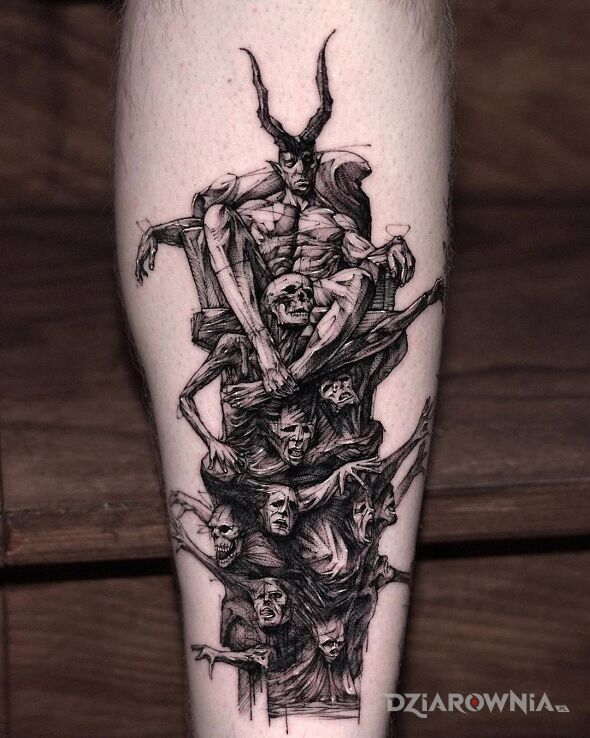 Tatuaż tron z upadłych w motywie demony i stylu graficzne / ilustracyjne na ręce
