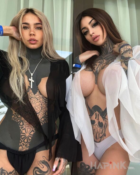 Tattoo Dwie in sexy motif and graphic / illustrative style on the breast