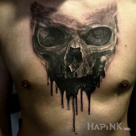 Tattoo The florescent skull on the chest motif: 3D style: realistic