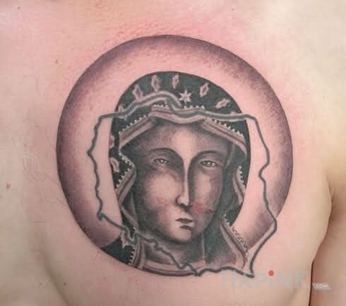 Tattoo Matka Boska in patriotic motif on the chest