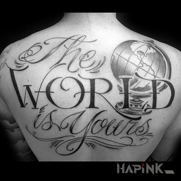 Tattoo Z filmu in lettering motif on the back