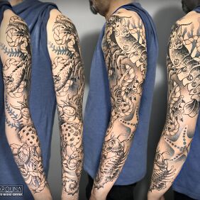 Tattoo Underwater World on the forearm motif: animals style: graphic / illustrative