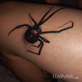 Tattoo Spider on the leg motif: black and gray style: realistic
