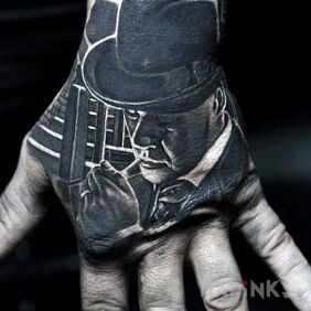 Tattoo Gangster on the hand motif: 3D style: realistic
