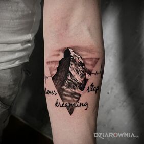 Tatuaż Góry na ręce motyw: czarno-szare styl: realistyczne