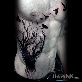 Tattoo Tree on the ribs motif: animals