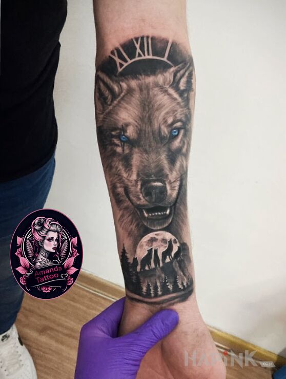 Tattoo Wilk in dark motif and realistic style on the forearm
