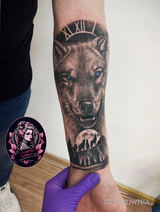 Tatuaż wilk w motywie natura i stylu realistyczne na przedramieniu