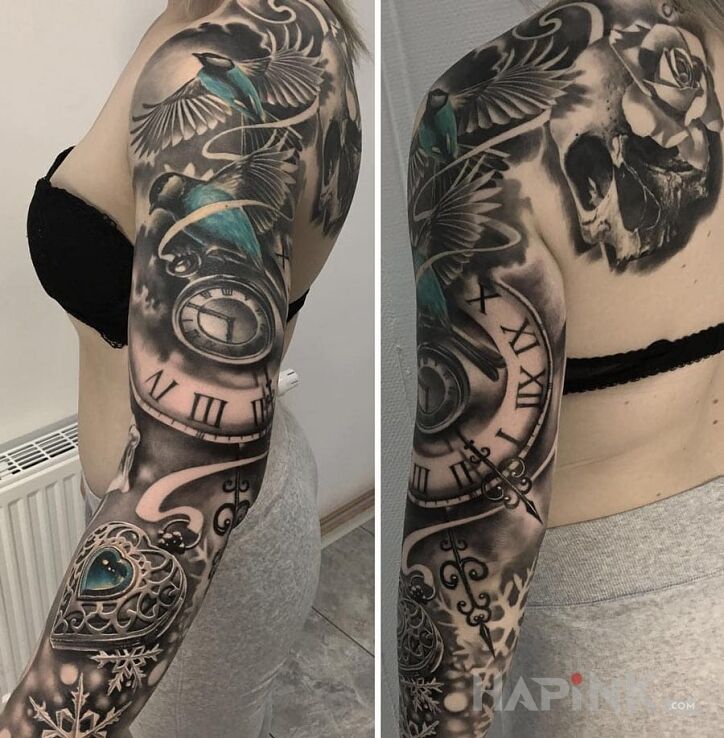 Tattoo Serce oceanu in sleeves motif on the forearm