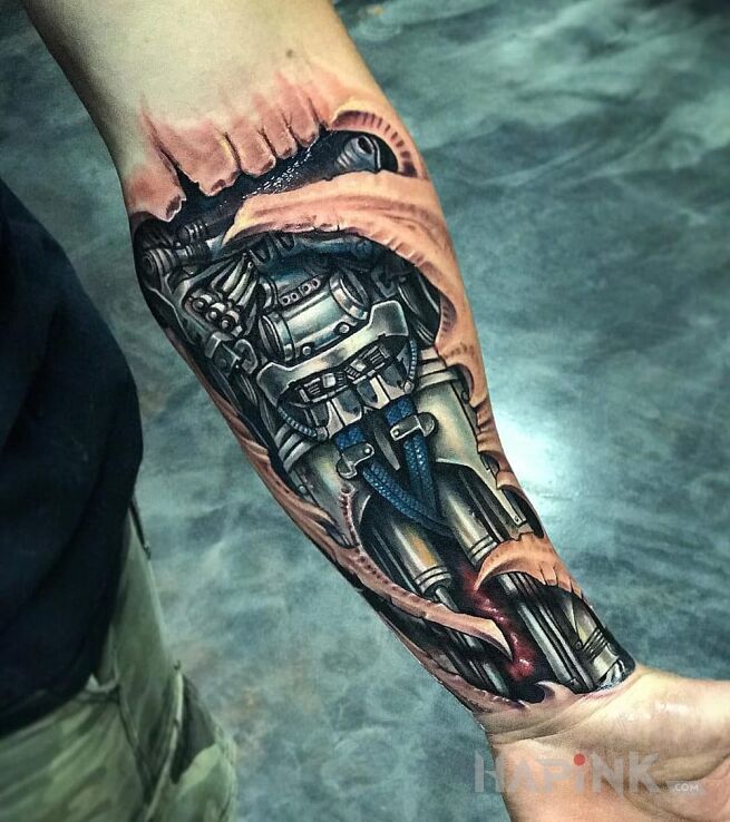 Tattoo Biomechaniczne przedramie in 3D motif on the forearm
