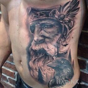 Tattoo Odin on the ribs motif: 3D style: realistic