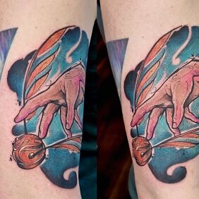 Tattoo Golden urn On the arm motif: colorful style: neo-traditional