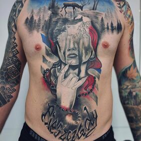Tattoo Bieszczady On the arm motif: faces style: surrealistic