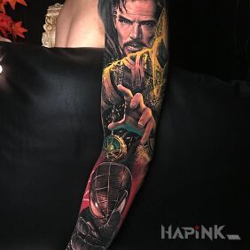 Tattoo Hocus pocus on the forearm motif: colorful style: realistic