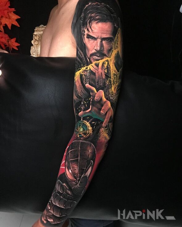 Tattoo Czary mary in colorful motif and realistic style on the forearm