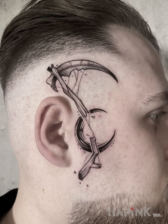 Tattoo Kosa! in objects motif and graphic / illustrative style on the face