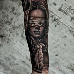 Tattoo Themis by Kris on the forearm motif: characters style: realistic