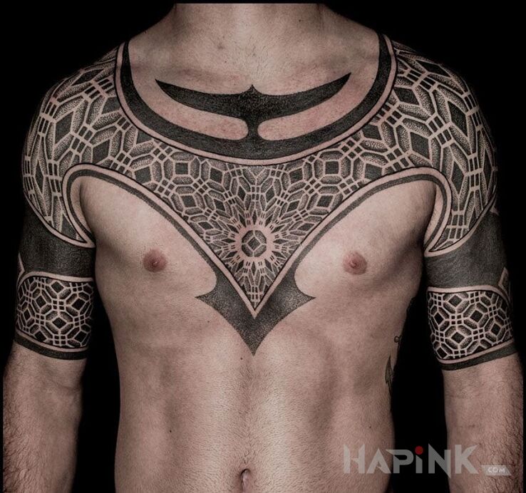 Tattoo Geometryczne wzory in dotwork style on the chest