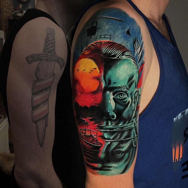 Tatuaż czas apokalipsy - cover w motywie pozostałe i stylu neotradycyjne na ramieniu